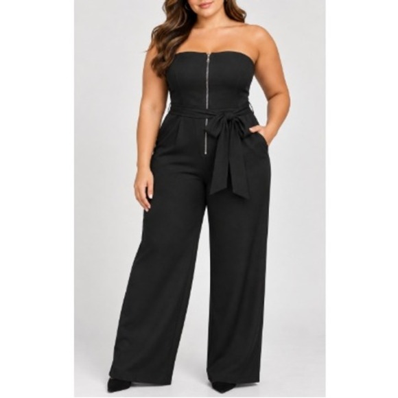The Drop Pants - The Drop Lucyswhims Black Strapless Front Zip Tie Waist Jumpsuit Size 2X NWT